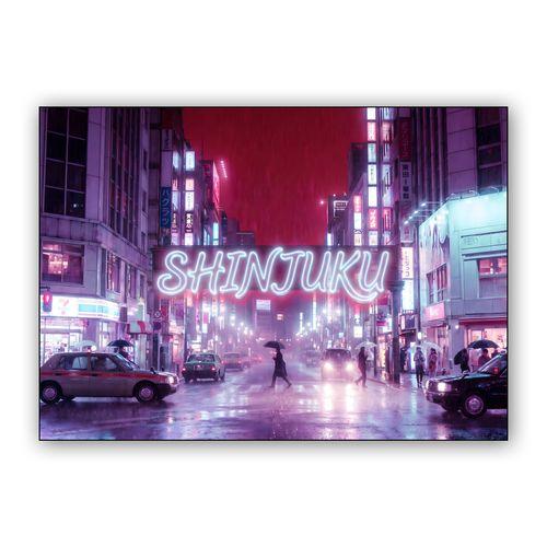Shinjuku Neon: Midnight Rain in Tokyo wall art poster