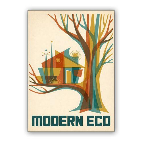 Modern Eco: Atomic Age Treehouse wall art poster