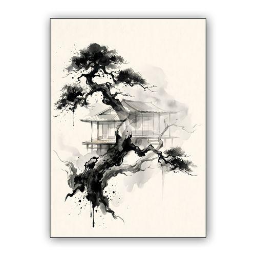 Whispers of the Ancient Pine: A Misty Retreat wall art poster
