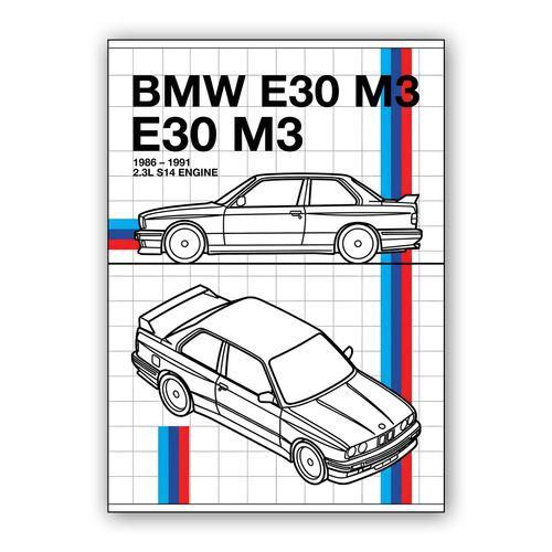 BMW E30 M3 Technical Line Art Illustration wall art poster