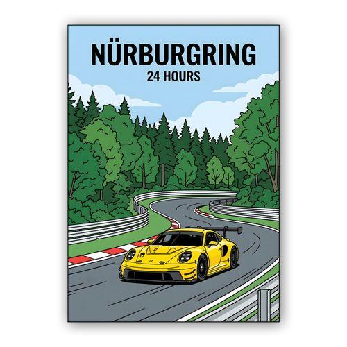 Nürburgring 24 Hours: Yellow Porsche 911 GT3 wall art poster
