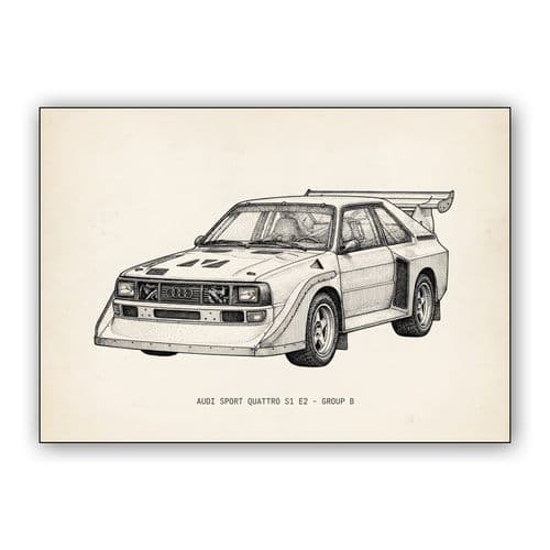 Audi Sport Quattro S1 E2: Meticulous Ink Illustration wall art poster