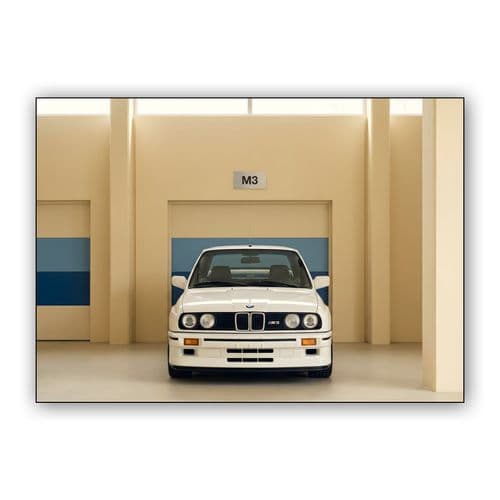 BMW E30 M3: Minimalist Garage Sanctuary wall art poster
