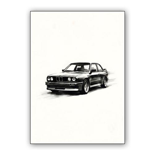 Monochrome Heritage: BMW E30 M3 Ink Wash wall art poster