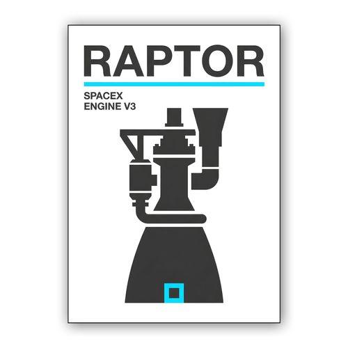 SpaceX Raptor Engine V3 Minimalist Graphic wall art poster