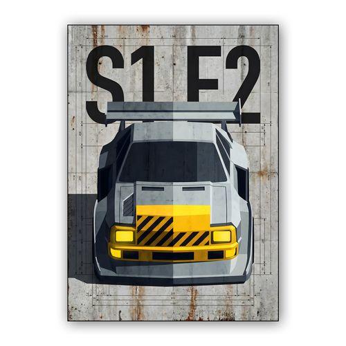 Audi Sport Quattro S1 E2: Concrete Blueprint Frontal wall art poster