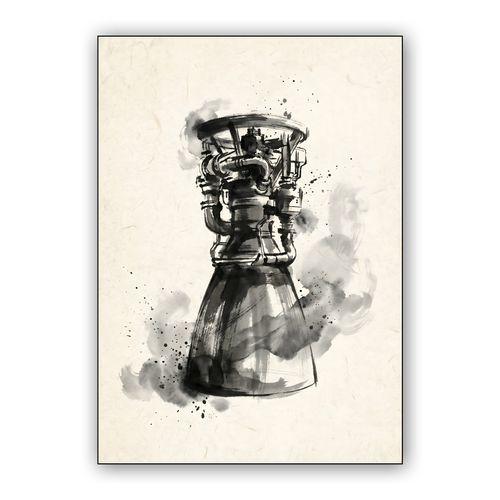 Raptor Engine: Sumi-e Mechanical Study wall art poster