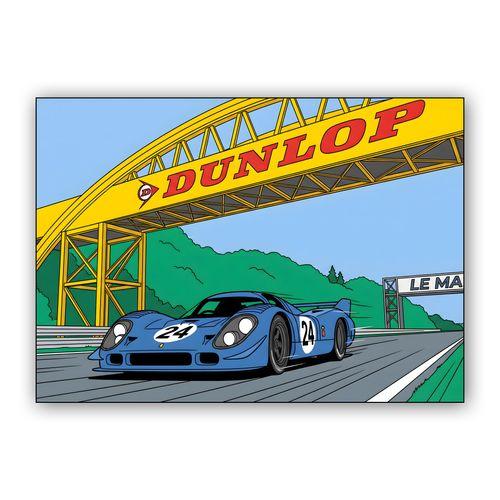 Blue Legend: Racing Through the Dunlop Bridge at Le Mans wall art poster