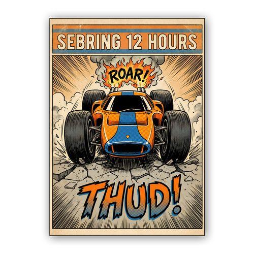 Sebring Roar: Comic Style Endurance Racing Art wall art poster