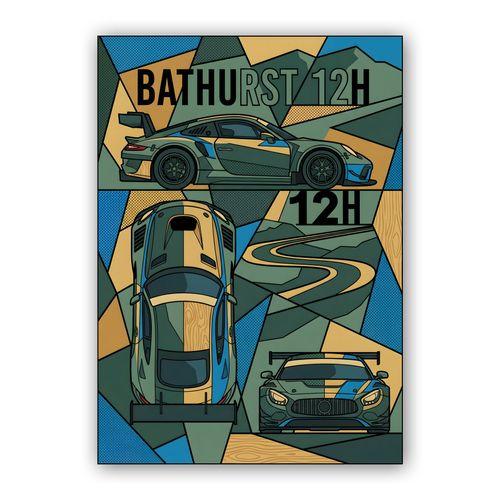 Bathurst 12h Geometric Grid: Porsche & Mercedes at Mount Panorama wall art poster