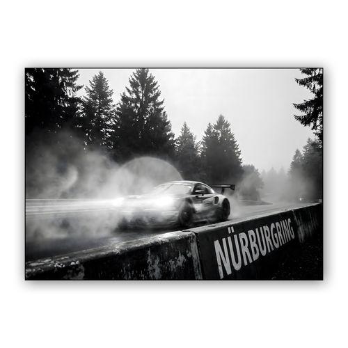 Ghost of the Green Hell: Porsche 911 in the Nürburgring Mist wall art poster