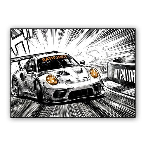 Mount Panorama Manga: Porsche 911 GT3 R at Bathurst wall art poster