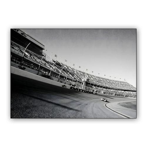 Monochrome Majesty: The High Banks of Daytona wall art poster