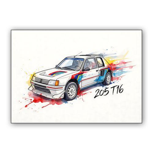Peugeot 205 T16: Watercolor Rally Heritage wall art poster