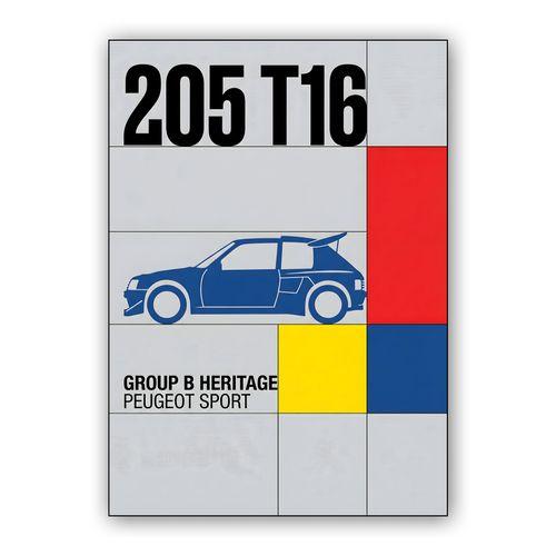 Peugeot 205 T16: De Stijl Rally Heritage wall art poster
