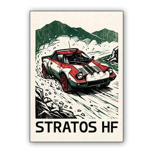 Lancia Stratos HF: Mountain Pass Linocut Art wall art poster