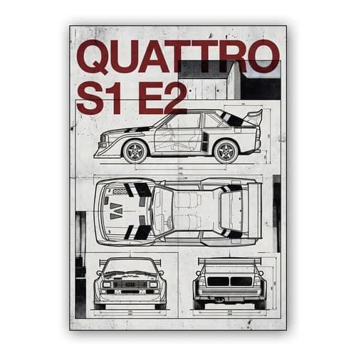 Audi Sport Quattro S1 E2 Technical Blueprint wall art poster