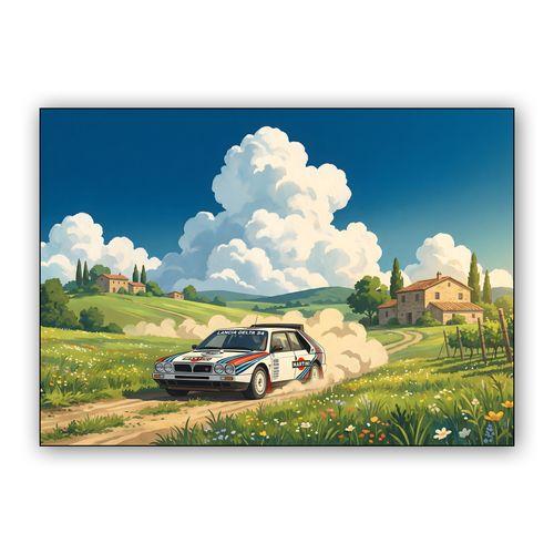 Lancia Delta S4: Italian Countryside Rally in Studio Ghibli Style wall art poster