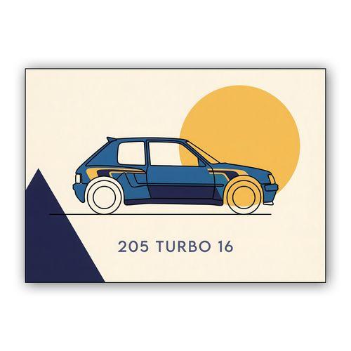 Peugeot 205 Turbo 16: Geometric Rally Legend wall art poster