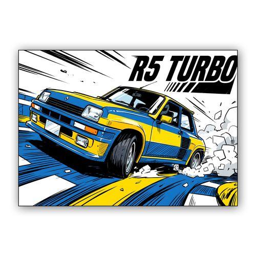 Renault R5 Turbo Comic Rally Drift wall art poster