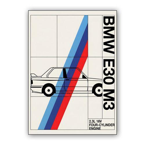 BMW E30 M3 Swiss Style Technical Poster wall art poster