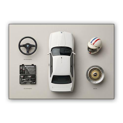 BMW E30 M3 Knolling Heritage wall art poster