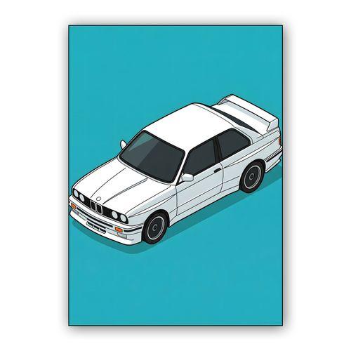 BMW E30 M3 Isometric Teal wall art poster