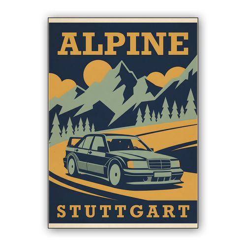 Mercedes 190E Evolution II Alpine Travel Poster wall art poster