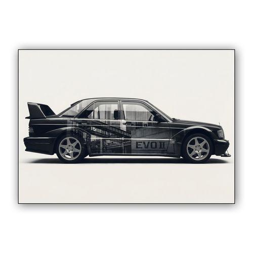 Mercedes 190E Evolution II Industrial Double Exposure wall art poster