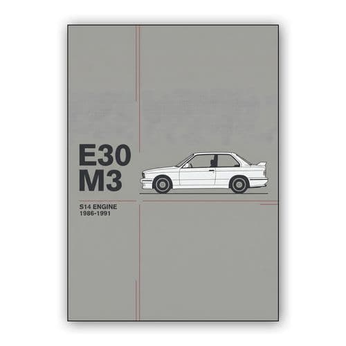BMW E30 M3 S14 Technical Illustration wall art poster