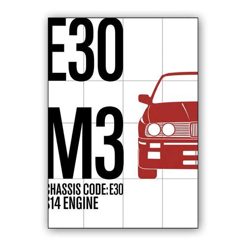 BMW E30 M3 Swiss Style Red Graphic wall art poster