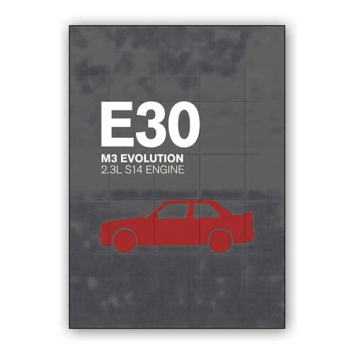 BMW E30 M3 Evolution Red Silhouette Graphic wall art poster