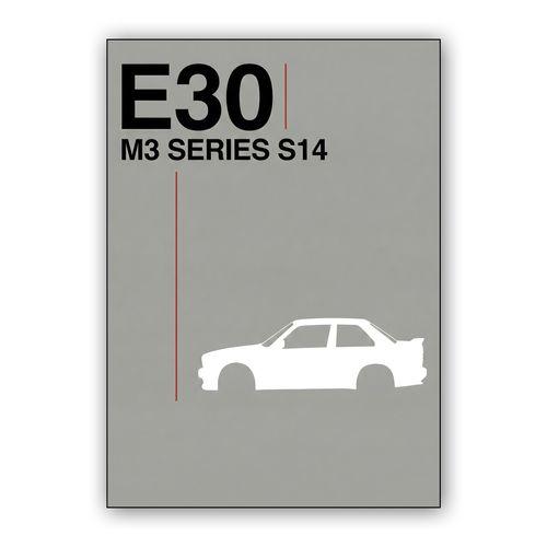BMW E30 M3 White Silhouette Graphic wall art poster