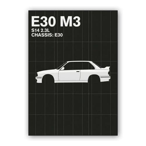 BMW E30 M3 S14 Minimalist Technical Poster wall art poster