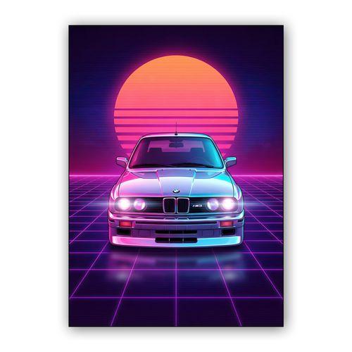 BMW E30 M3 Synthwave Sunset wall art poster