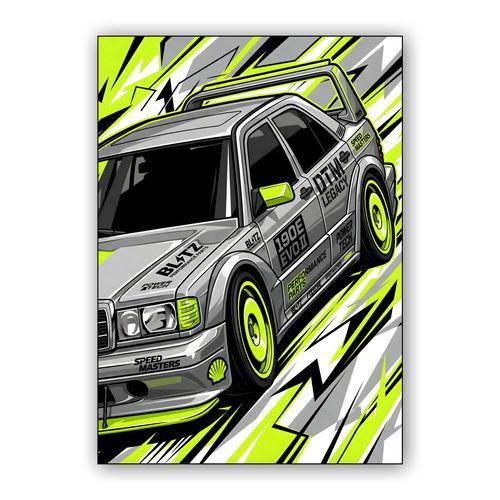 Mercedes 190E Evolution II Neon DTM Graphic wall art poster