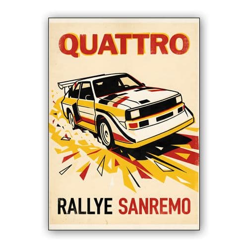 Audi Quattro S1 Rallye Sanremo Vintage Graphic wall art poster