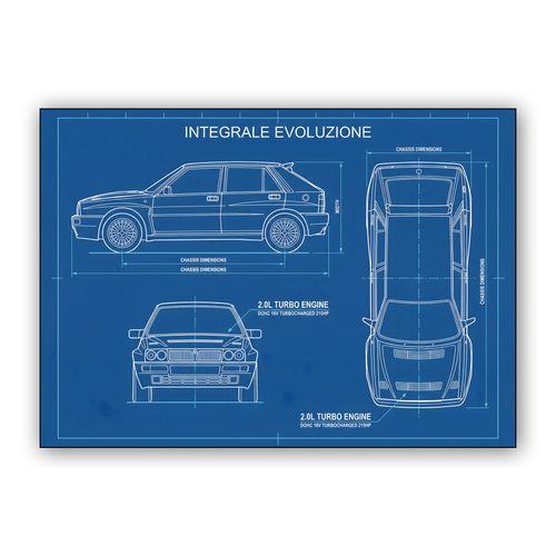 Lancia Delta Integrale Evoluzione Technical Blueprint wall art poster