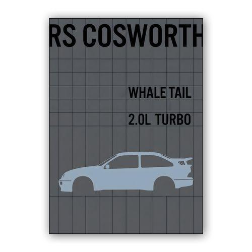 Ford Sierra RS Cosworth Whale Tail Technical Graphic wall art poster