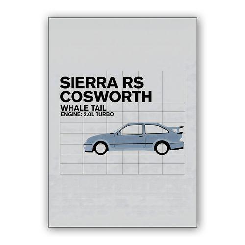 Ford Sierra RS Cosworth Whale Tail Technical Graphic wall art poster