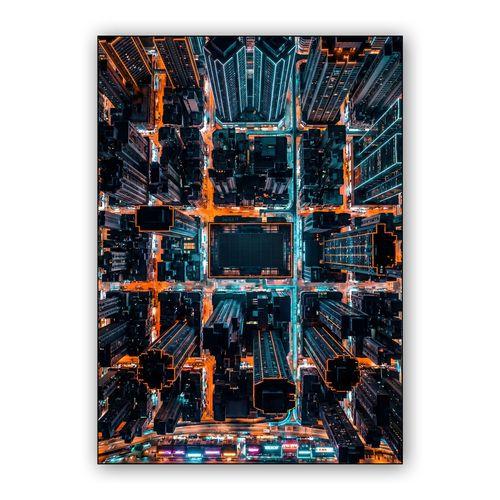 Cyber Grid: Hong Kong Aerial Night wall art poster