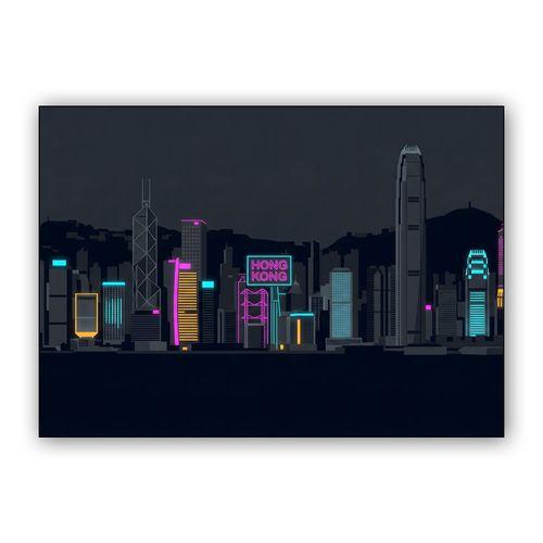 Hong Kong Horizon: Neon Minimalist Skyline wall art poster