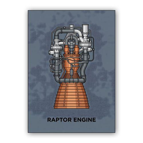 Raptor Engine Technical Illustration wall art poster