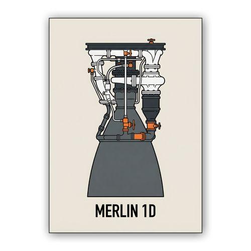 SpaceX Merlin 1D Rocket Engine Schematic wall art poster