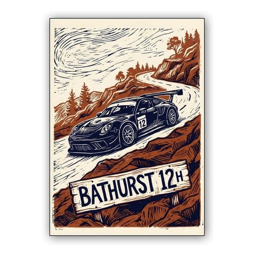 Bathurst 12H: The Mountain's Edge Linocut wall art poster