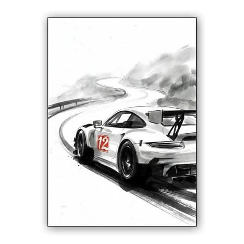 Bathurst Ink: Porsche 911 GT3 at Mount Panorama wall art poster