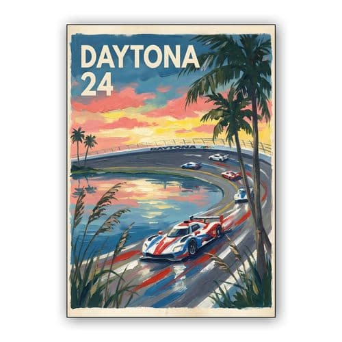 Daytona 24: Sunset over the Banked Curve wall art poster