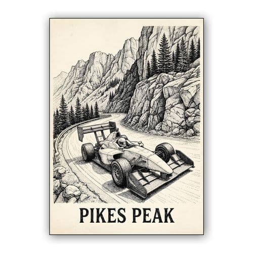 Pikes Peak Open-Wheel Hill Climb Pen and Ink Art wall art poster