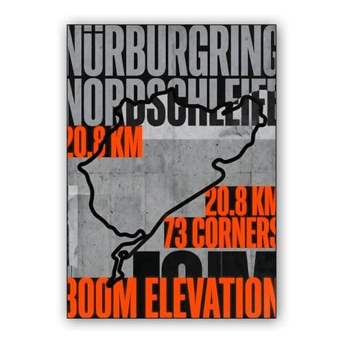 Nürburgring Nordschleife Industrial Typography Track Map wall art poster