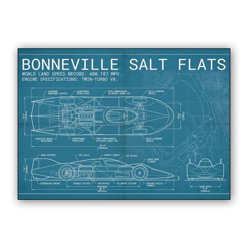 Bonneville 400 MPH Streamliner Engineering Blueprint wall art poster